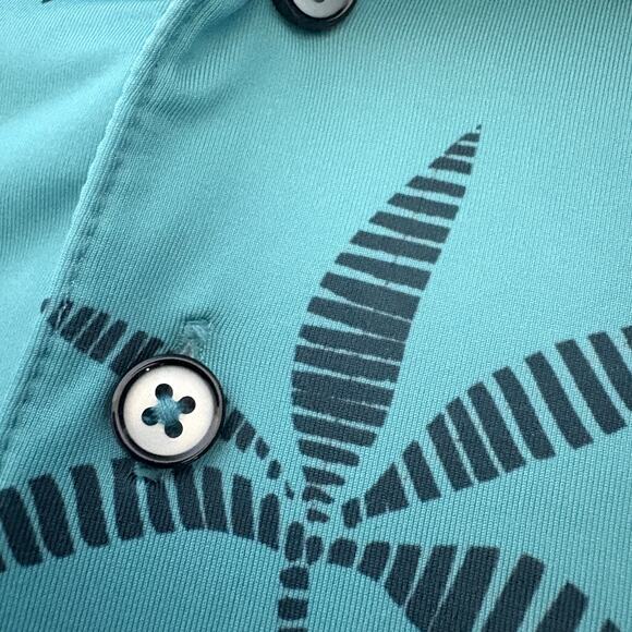 Devereux Performance Palm Tree Polo Shirt Mens L Aqua Blue Tropical Golf Preppy - Picture 4 of 7